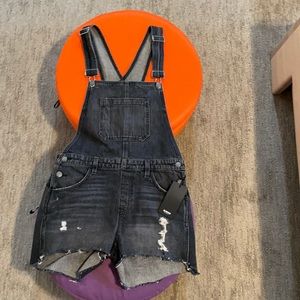 black denim HUDSON Sloane frayed shorts overalls XS